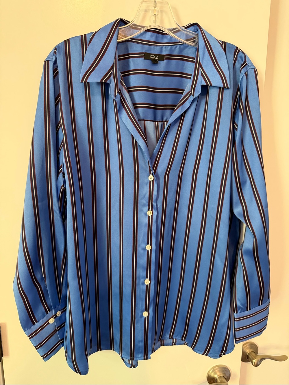 Rails 100% Silk Button-up Blue and Burgundy Striped Blouse